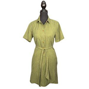 J.Crew Minimalist Olive Green Shirt Dress Size 4 Tencel Blend Short Sleeve